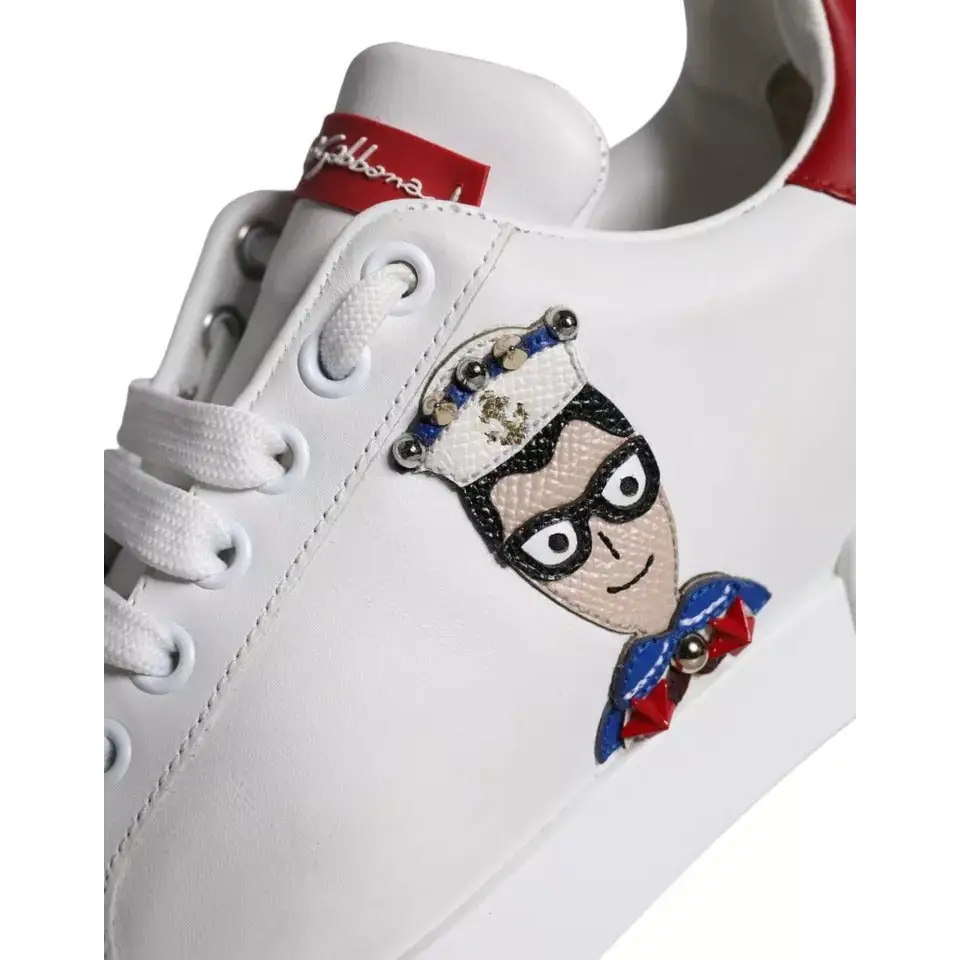 Dolce & Gabbana Weiß Patch Kalbsleder Nappa Portofino Turnschuhe Schuhe - EU35/US4.5