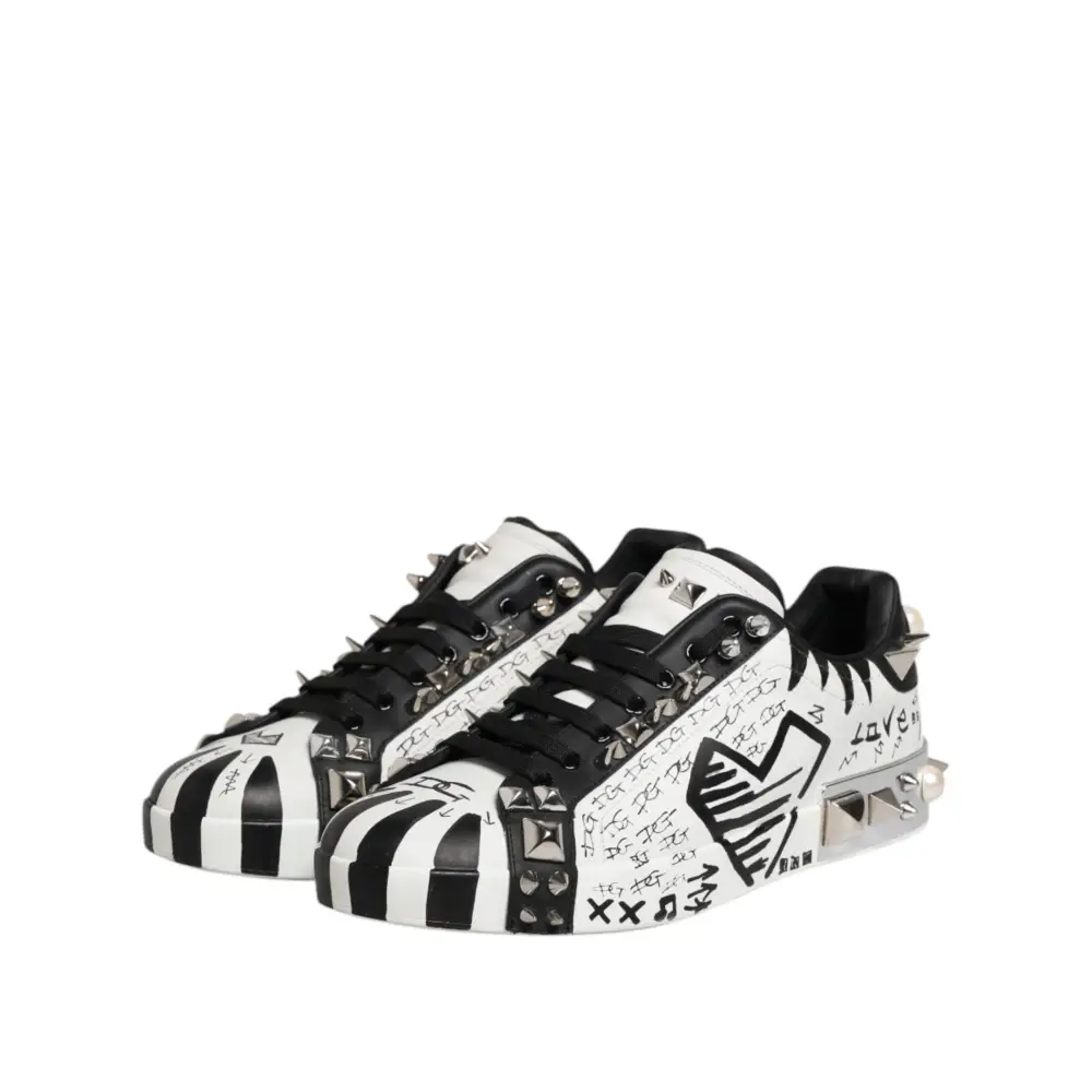 Dolce & Gabbana Weiß Portofino Nieten Männer Turnschuhe Schuhe - EU43/US10