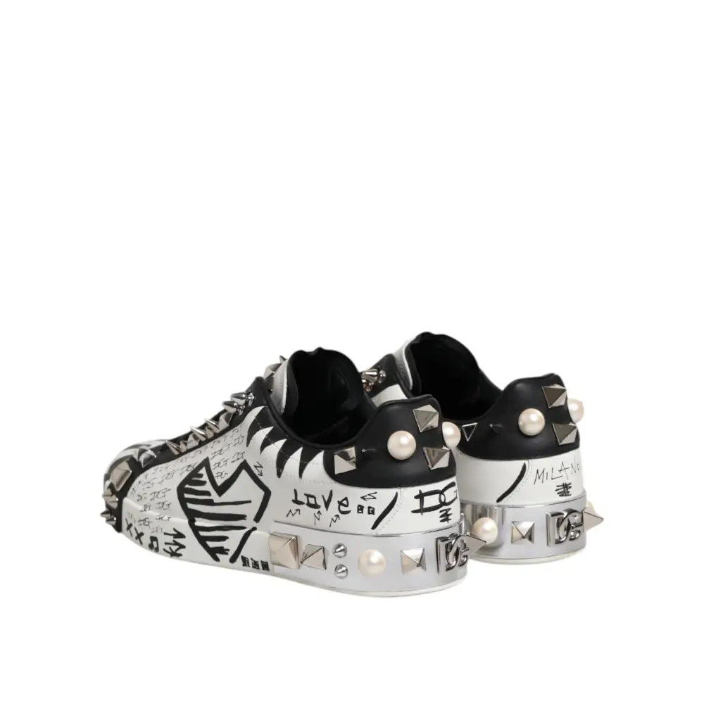 Dolce & Gabbana Weiß Portofino Nieten Männer Turnschuhe Schuhe - EU43/US10