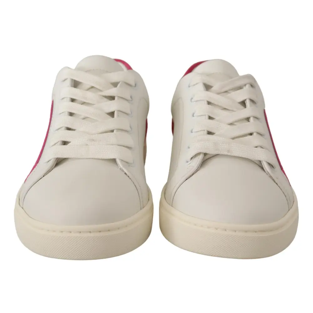 Dolce & Gabbana Weiß Rosa Leder Low Top Sneakers Damen Schuhe