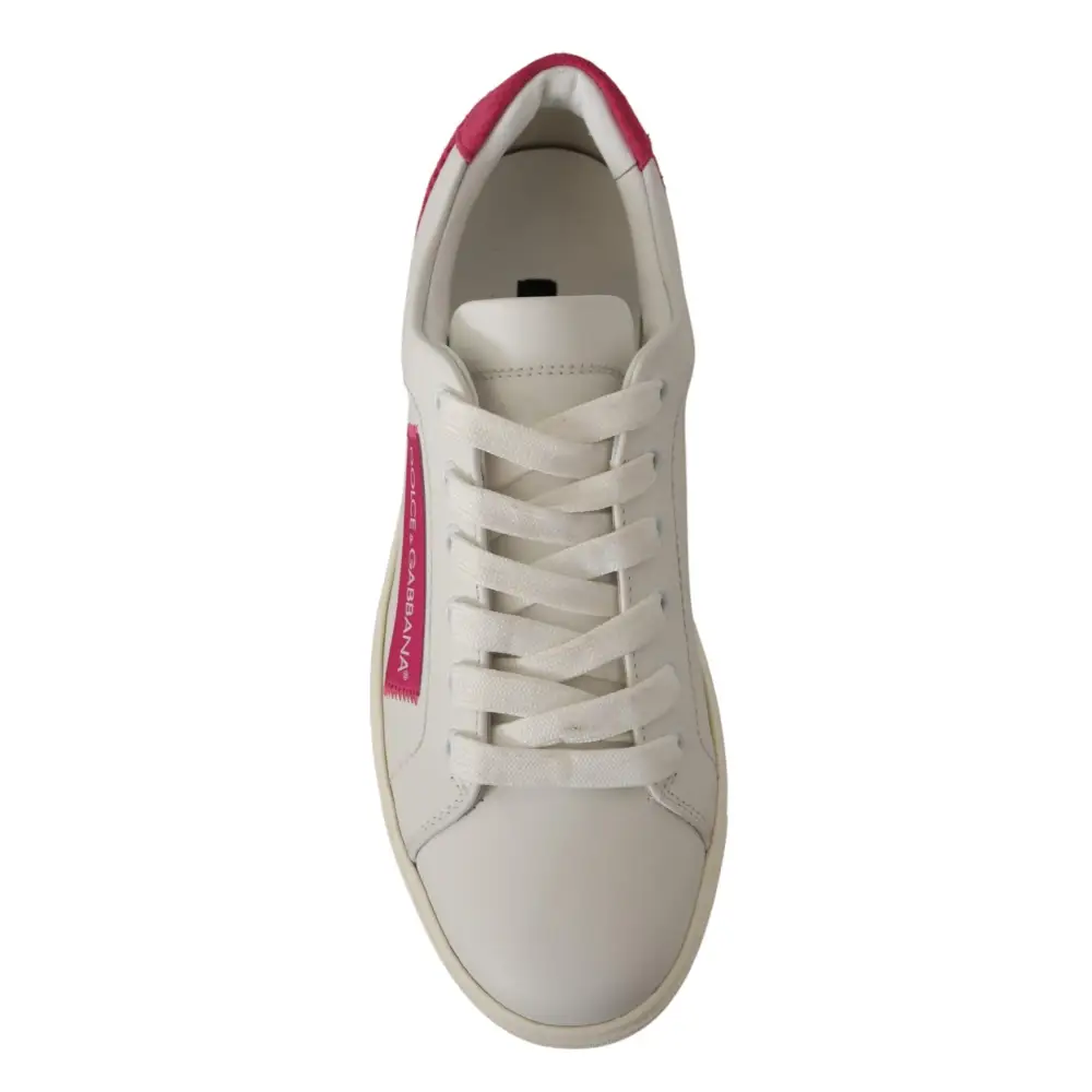 Dolce & Gabbana Weiß Rosa Leder Low Top Sneakers Damen Schuhe