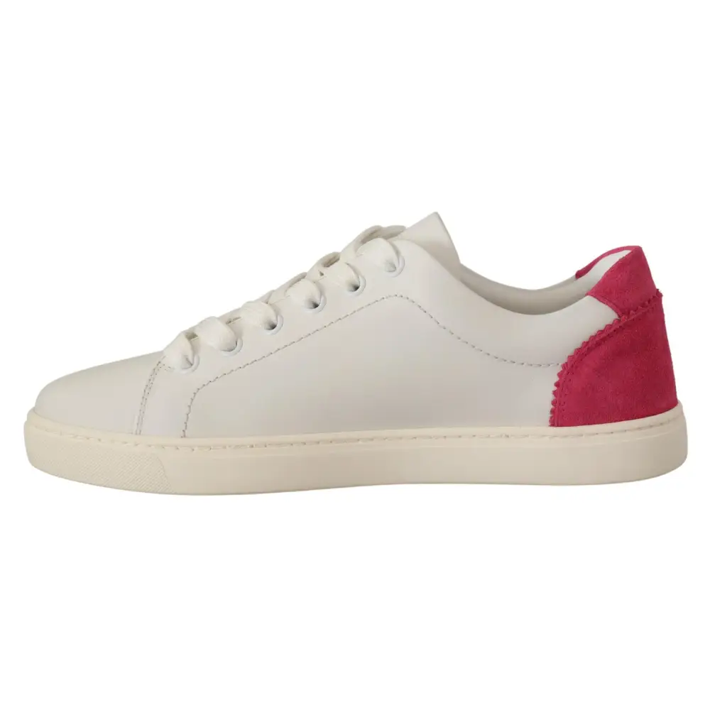 Dolce & Gabbana Weiß Rosa Leder Low Top Sneakers Damen Schuhe