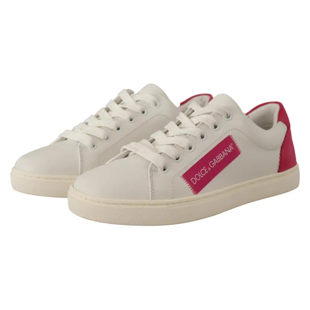 Dolce & Gabbana Weiß Rosa Leder Low Top Sneakers Damen Schuhe
