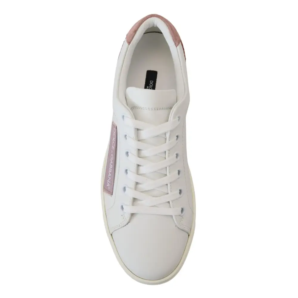 Dolce & Gabbana Weiß Rosa Leder Low Top Turnschuhe Schuhe