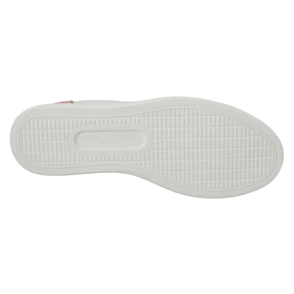 Dolce & Gabbana Weiß Rosa Leder Low Top Turnschuhe Schuhe