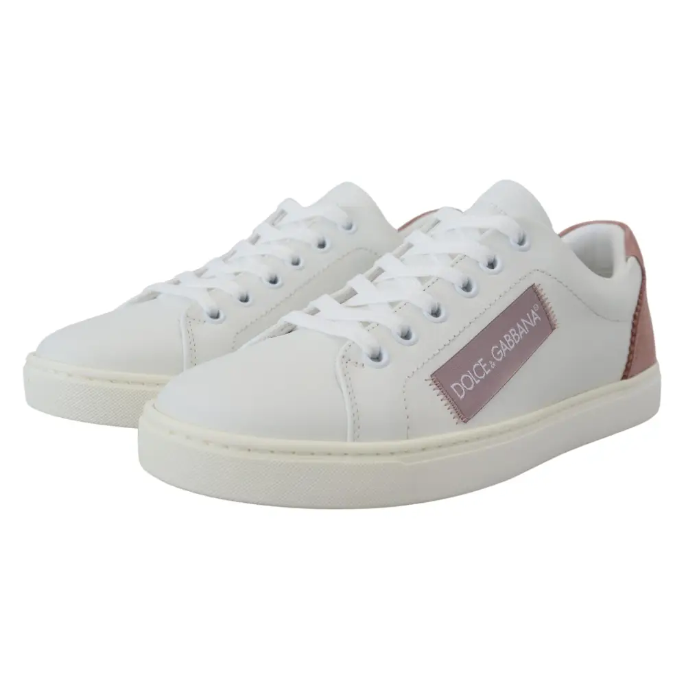 Dolce & Gabbana Weiß Rosa Leder Low Top Turnschuhe Schuhe