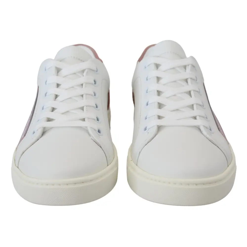 Dolce & Gabbana Weiß Rosa Leder Low Top Turnschuhe Schuhe