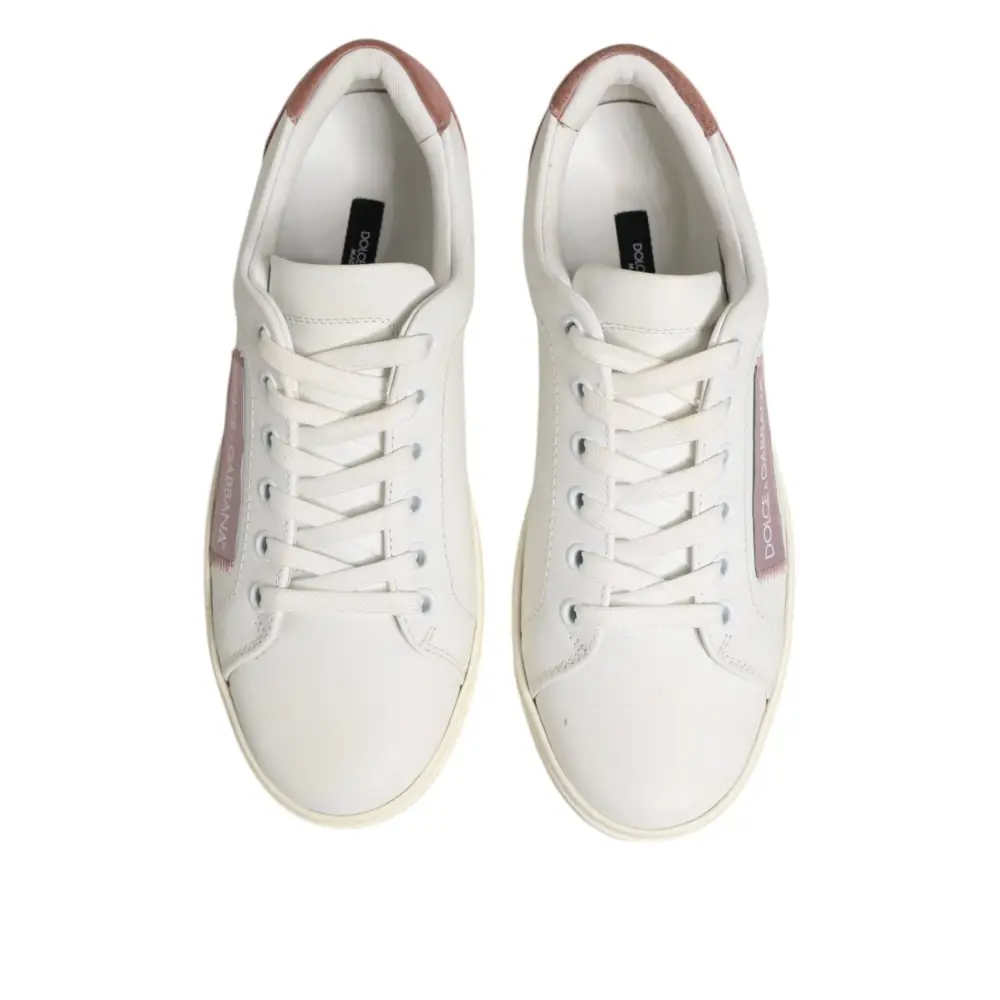 Dolce & Gabbana Weiß Rosa Leder Low Top Turnschuhe Schuhe