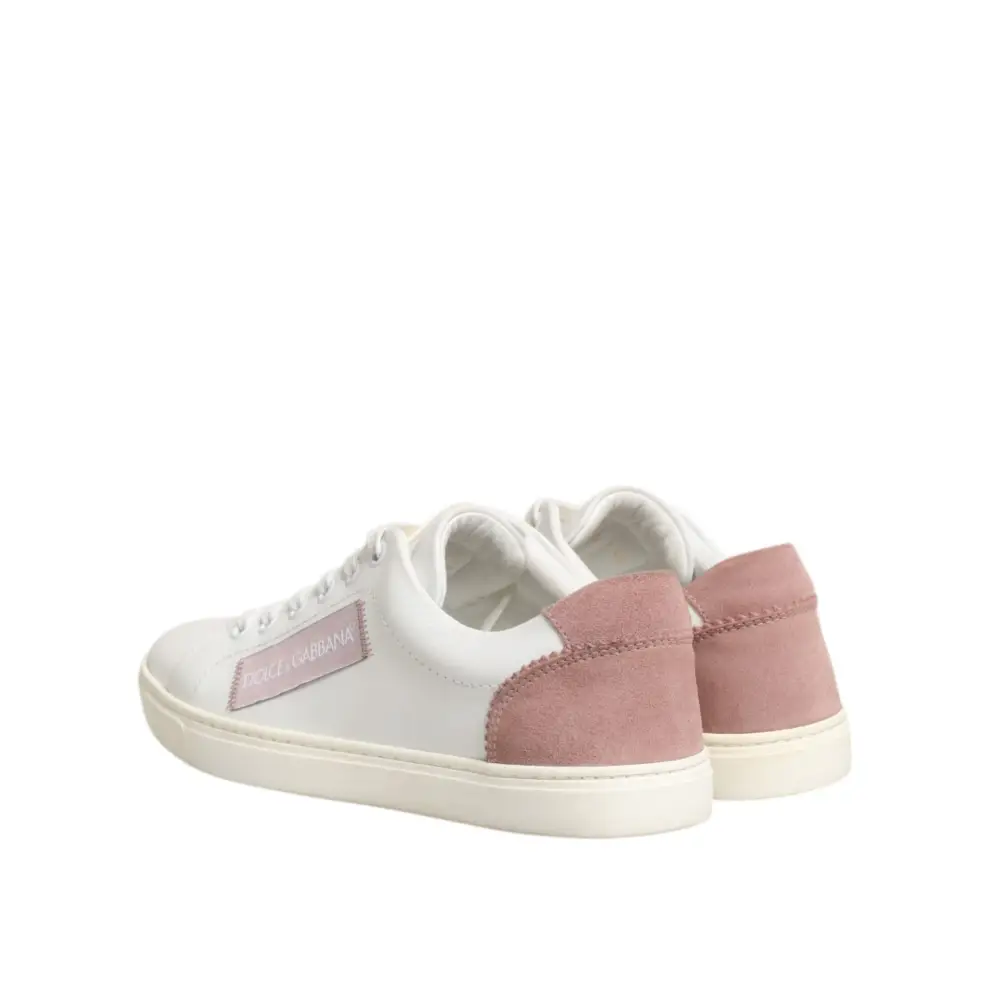 Dolce & Gabbana Weiß Rosa Leder Low Top Turnschuhe Schuhe