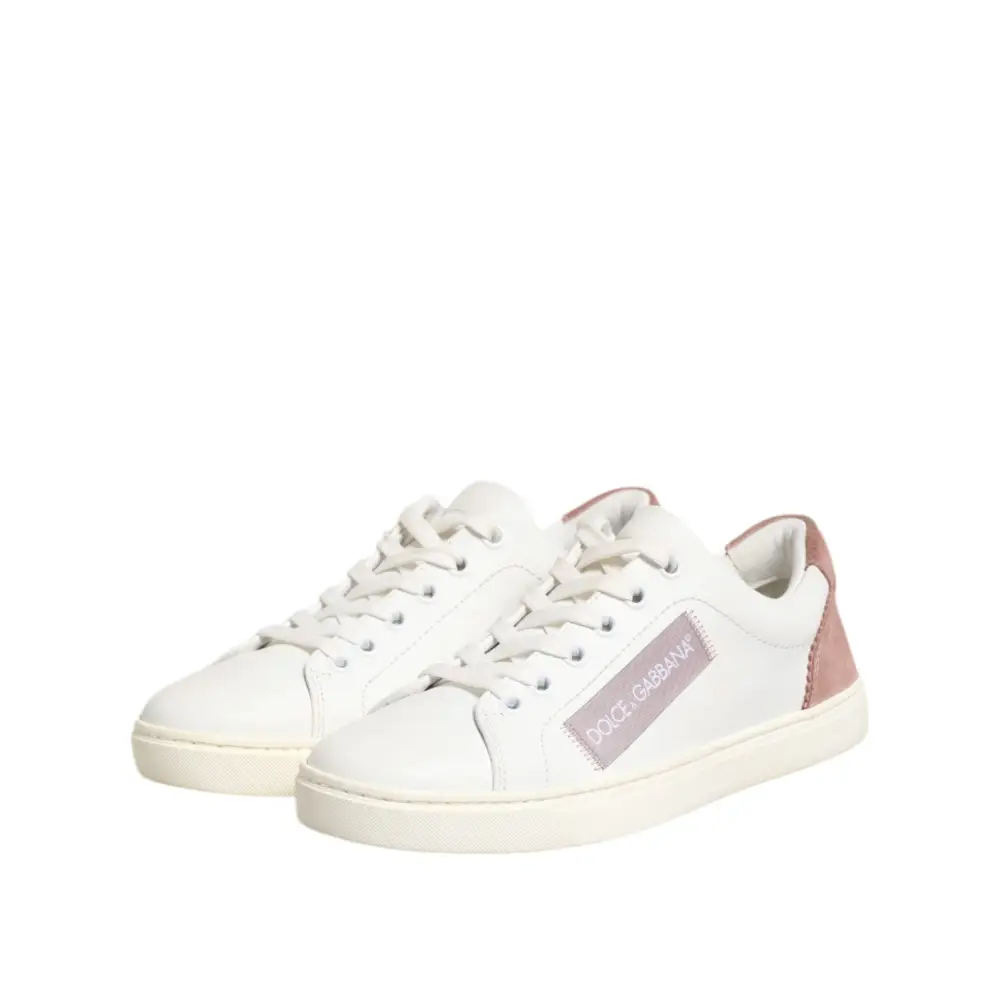 Dolce & Gabbana Weiß Rosa Leder Low Top Turnschuhe Schuhe