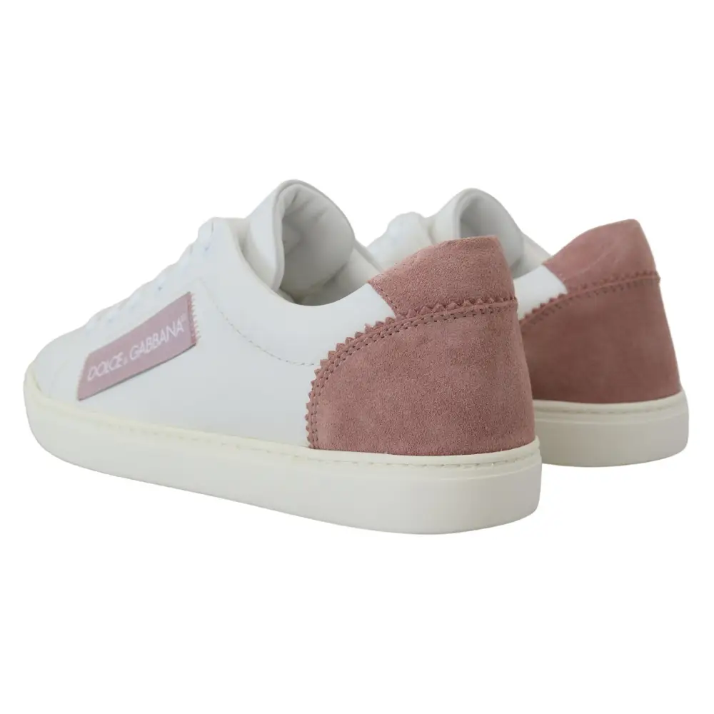 Dolce & Gabbana Weiß Rosa Leder Low Top Turnschuhe Schuhe