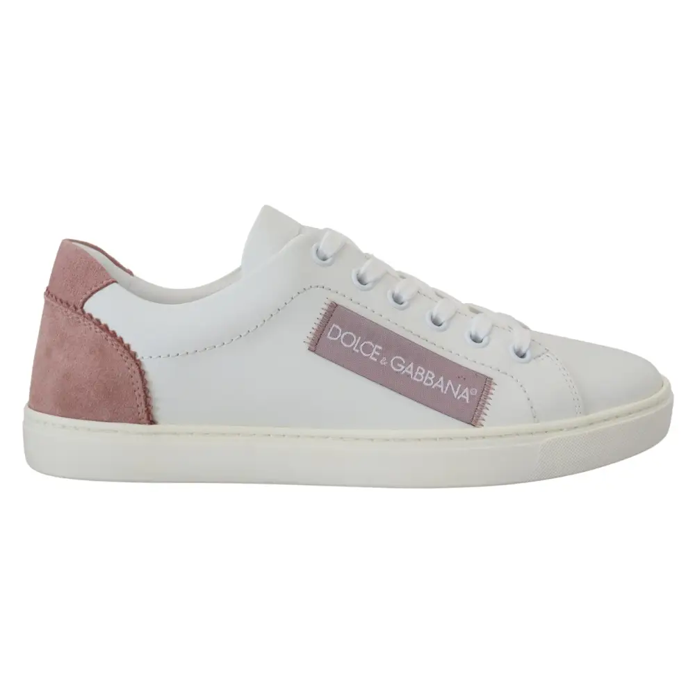 Dolce & Gabbana Weiß Rosa Leder Low Top Turnschuhe Schuhe
