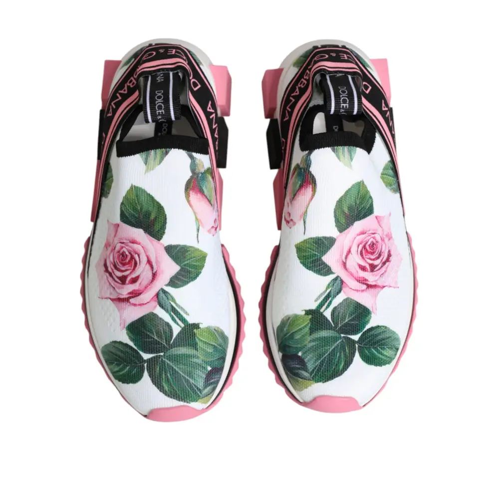 Dolce & Gabbana Weiß Rose Print Sorrento Turnschuhe Schuhe - EU35.5/US5