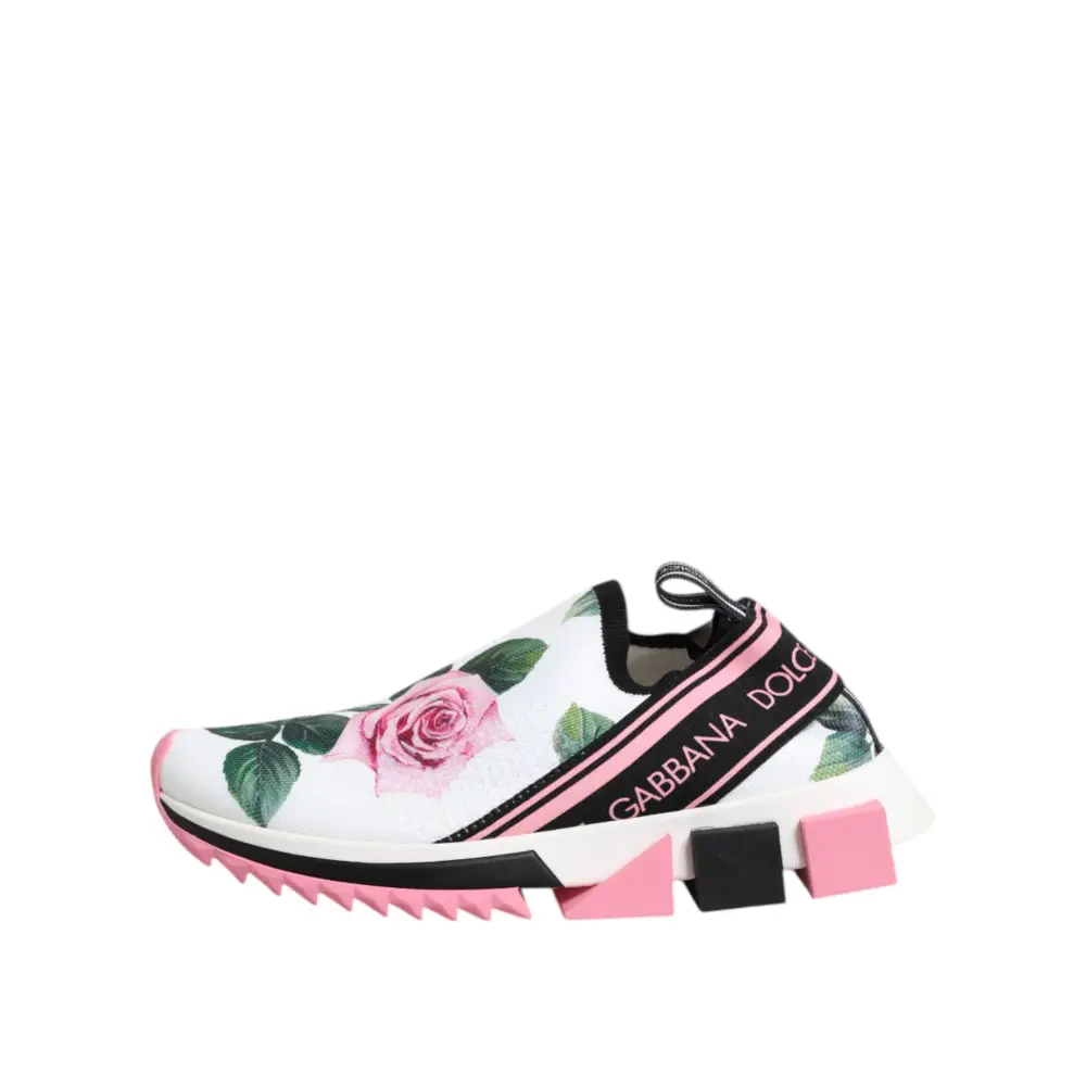 Dolce & Gabbana Weiß Rose Print Sorrento Turnschuhe Schuhe - EU35.5/US5