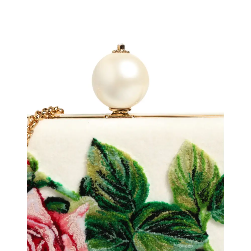 Dolce & Gabbana Weiß Rose Stickerei Seide Gold Frame Clutch Geldbeutel Tasche