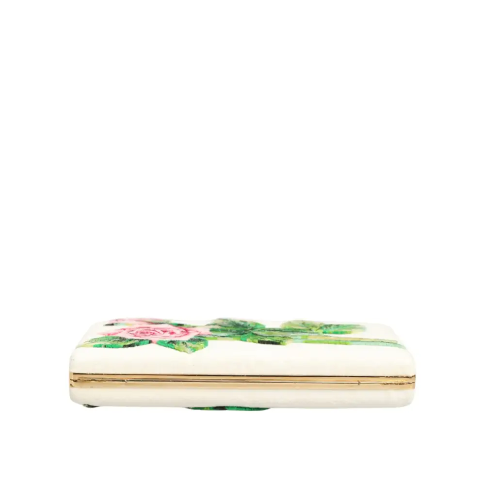 Dolce & Gabbana Weiß Rose Stickerei Seide Gold Frame Clutch Geldbeutel Tasche