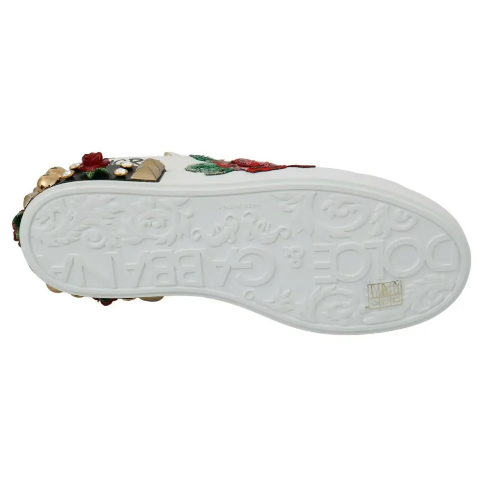 Dolce & Gabbana Weiß Rosen Pailletten Kristall Damen Turnschuhe Schuhe