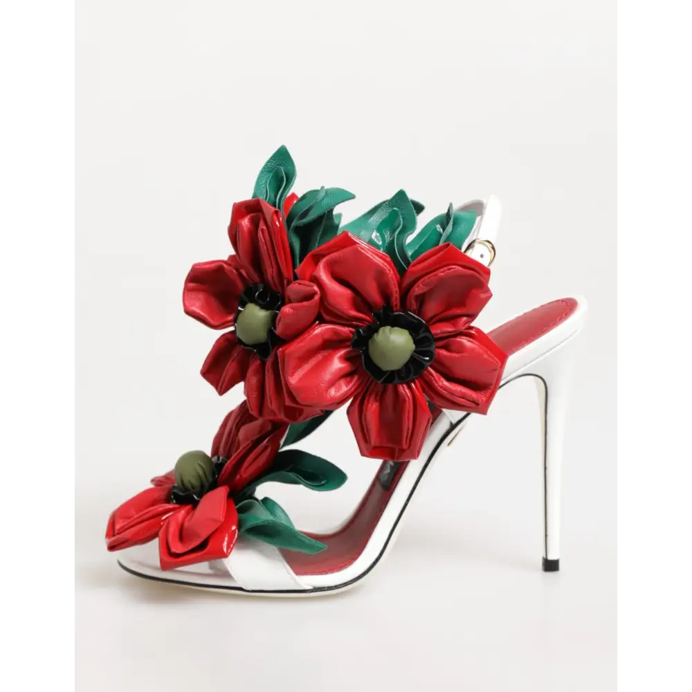 Dolce & Gabbana Weiß Rot Floral Detailing Sandalen Schuhe