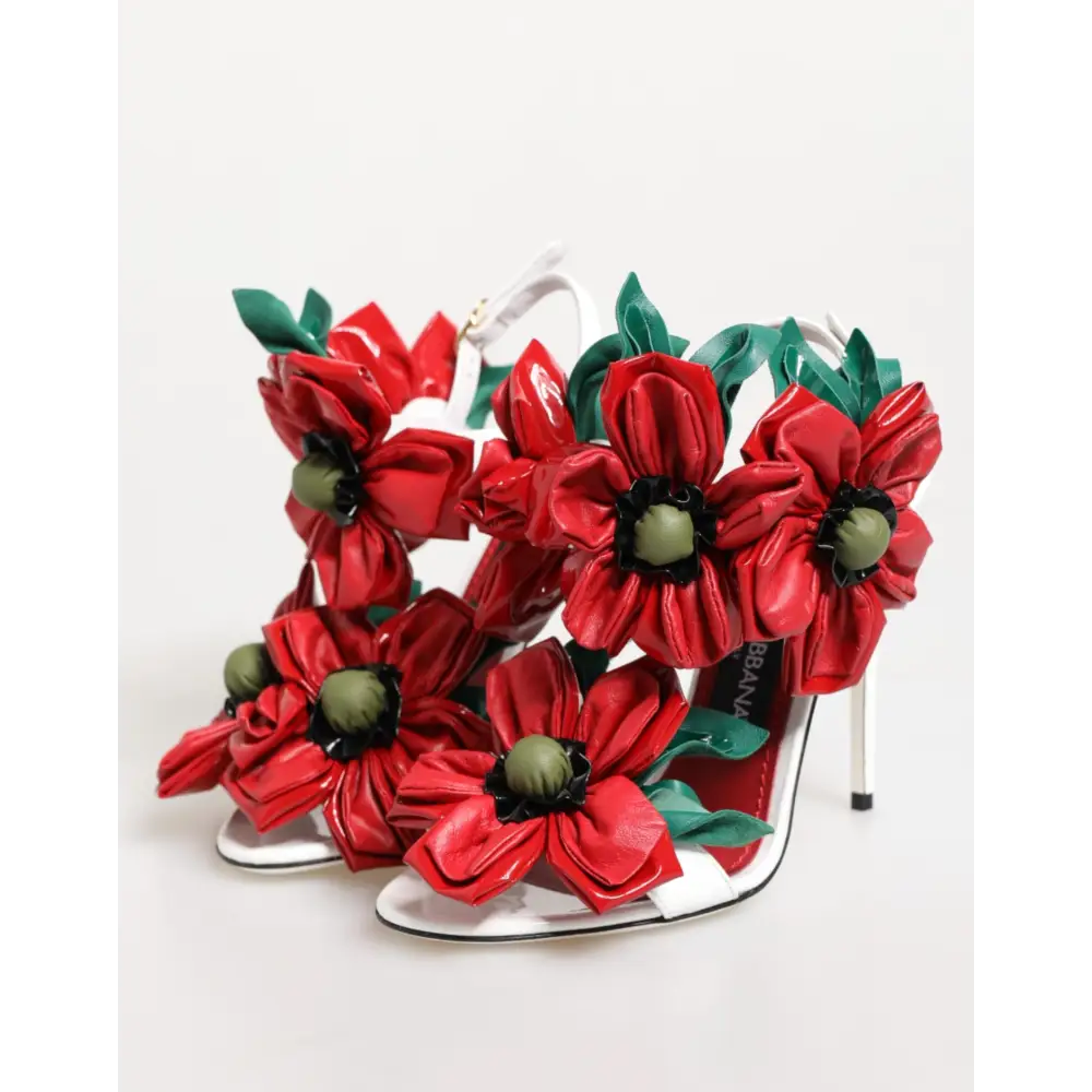 Dolce & Gabbana Weiß Rot Floral Detailing Sandalen Schuhe