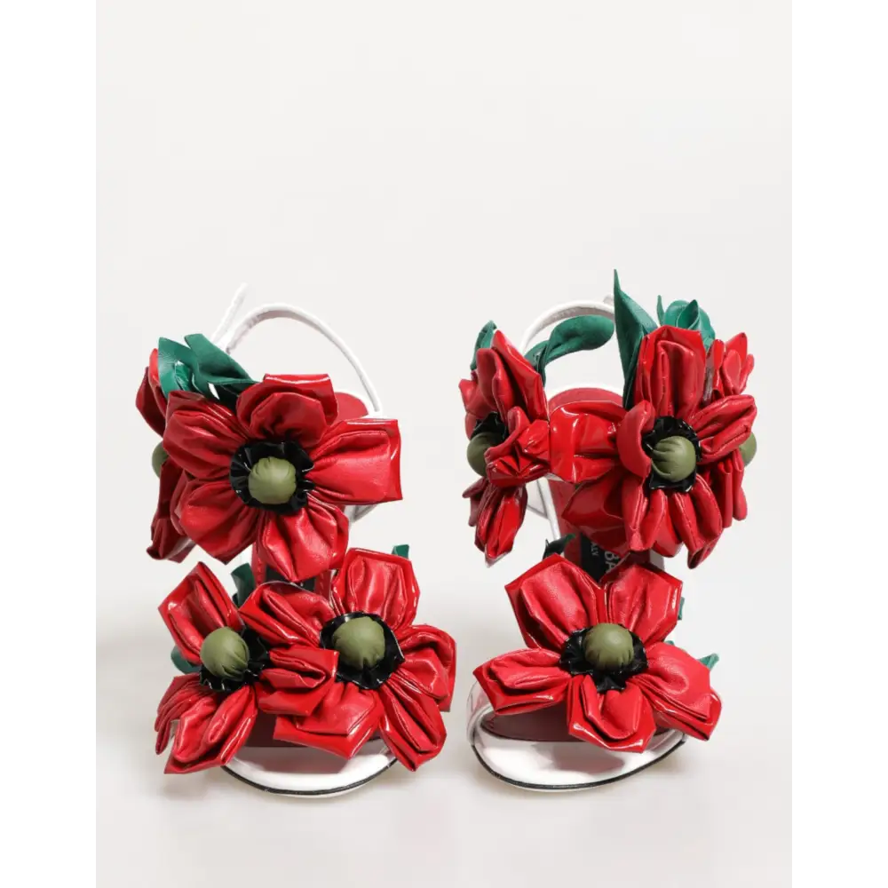 Dolce & Gabbana Weiß Rot Floral Detailing Sandalen Schuhe