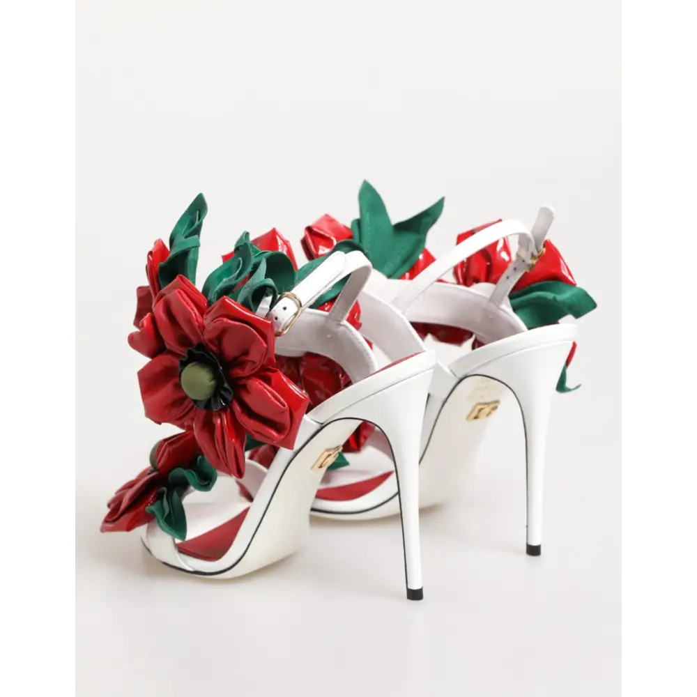 Dolce & Gabbana Weiß Rot Floral Detailing Sandalen Schuhe
