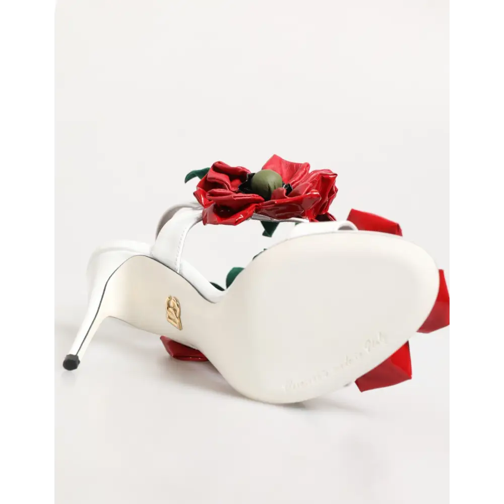 Dolce & Gabbana Weiß Rot Floral Detailing Sandalen Schuhe