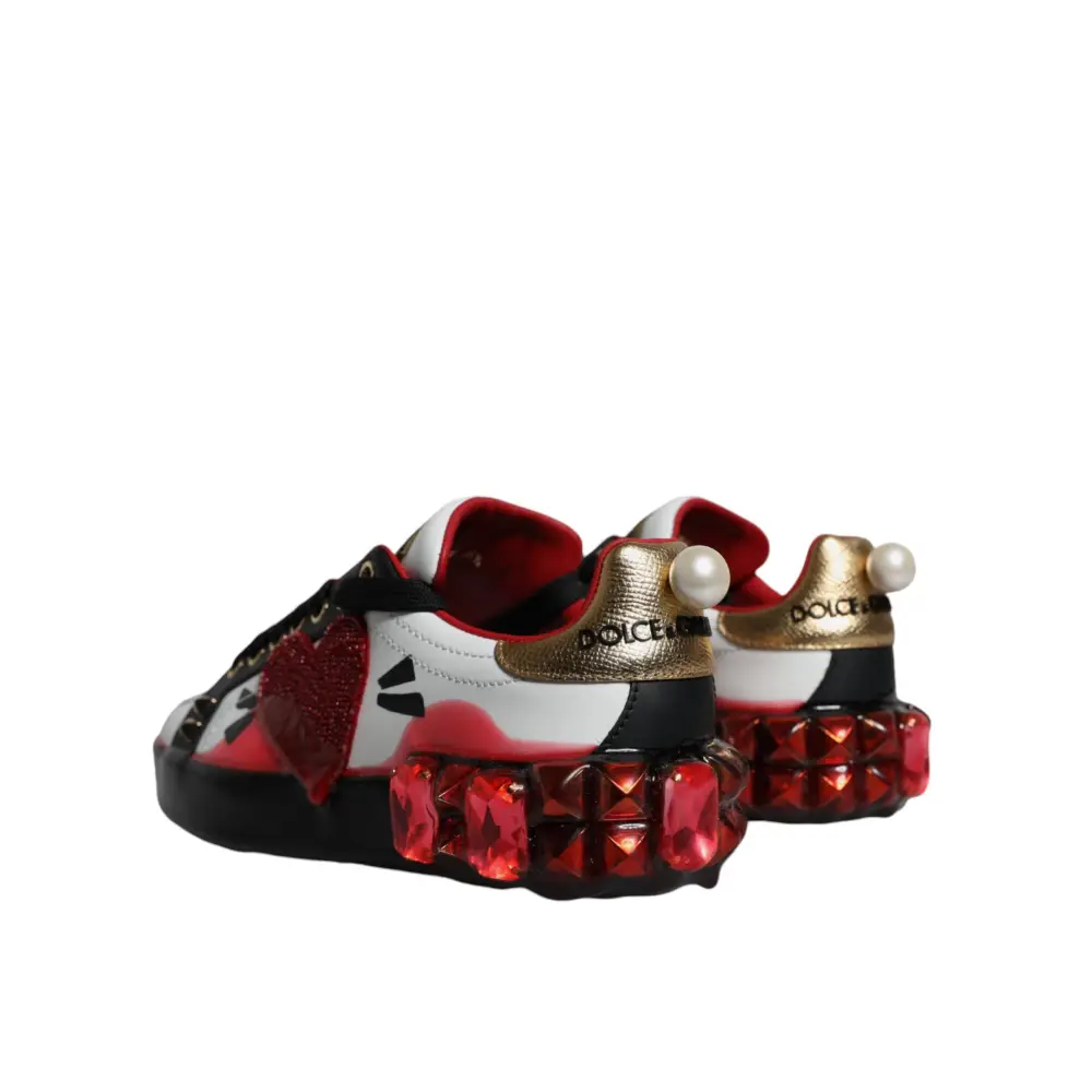 Dolce & Gabbana Weiß Rot Kristalle Leder Portofino Turnschuhe Schuhe - EU36.5/US6