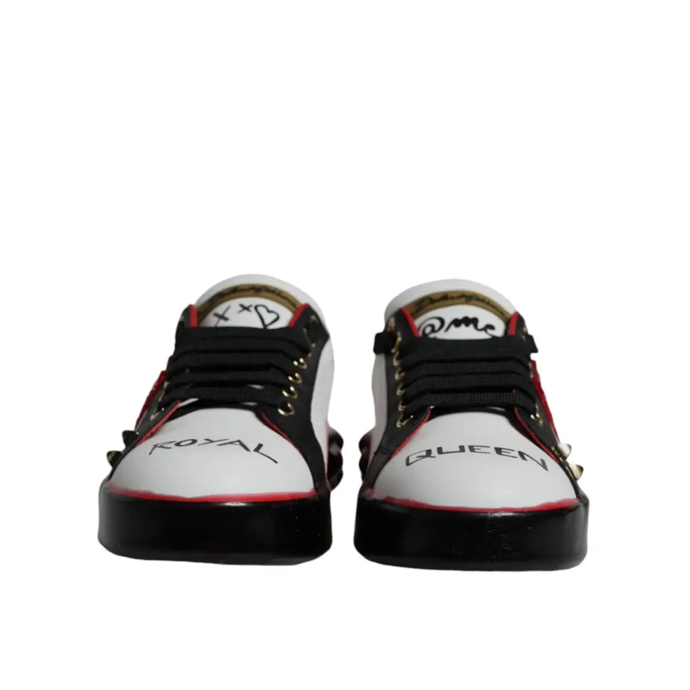 Dolce & Gabbana Weiß Rot Kristalle Leder Portofino Turnschuhe Schuhe - EU36.5/US6