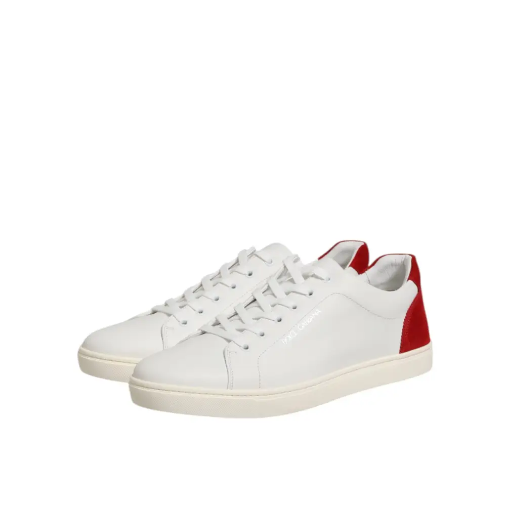 Dolce & Gabbana Weiß Rot Leder Low Top Männer Turnschuhe Schuhe