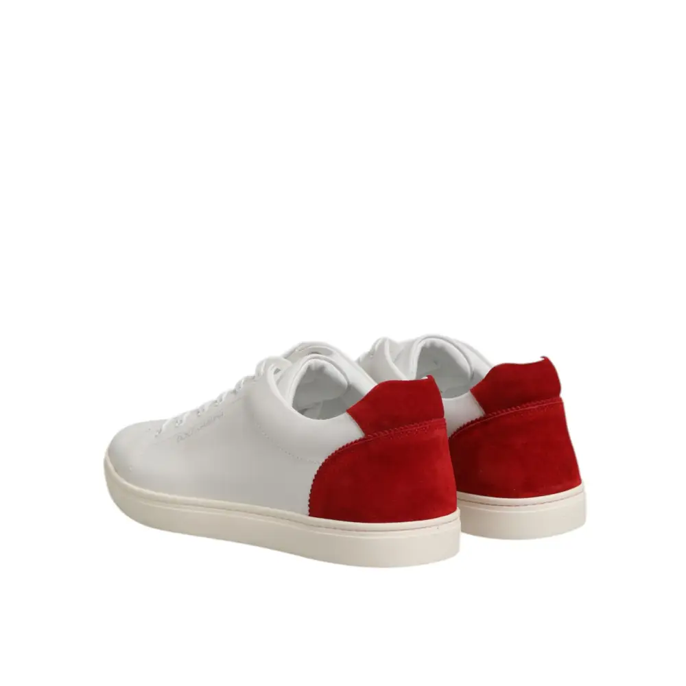 Dolce & Gabbana Weiß Rot Leder Low Top Männer Turnschuhe Schuhe
