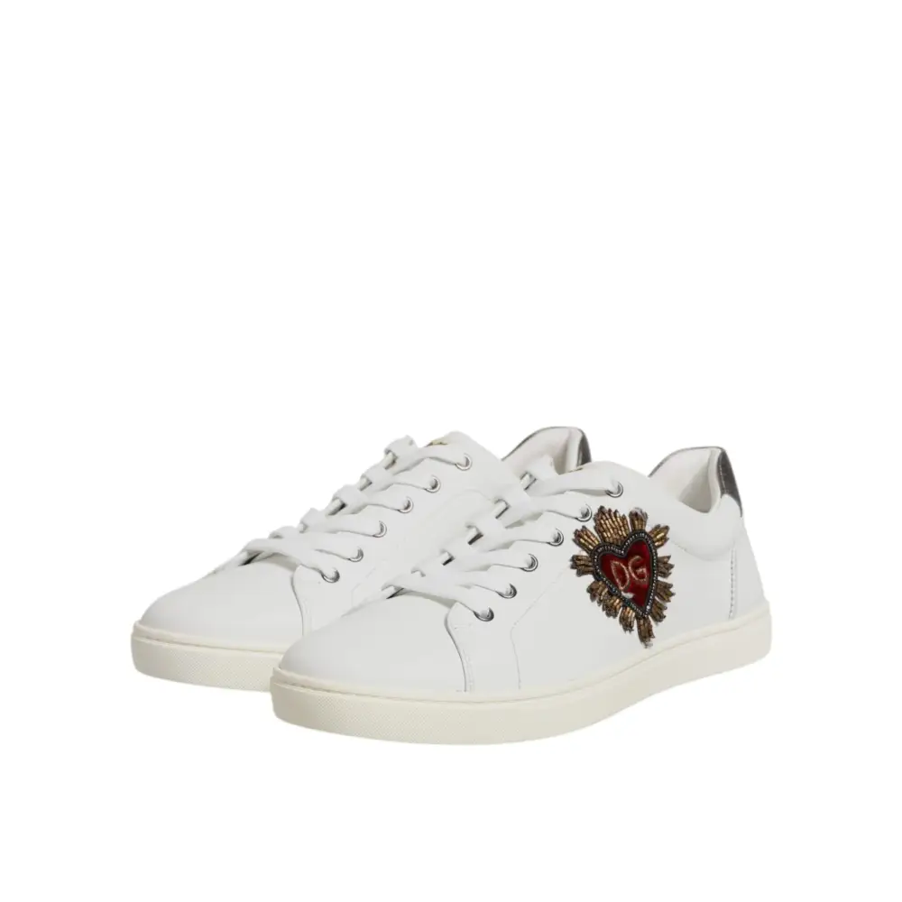Dolce & Gabbana Weiß Sacred Heart Männer Low Top Turnschuhe Schuhe
