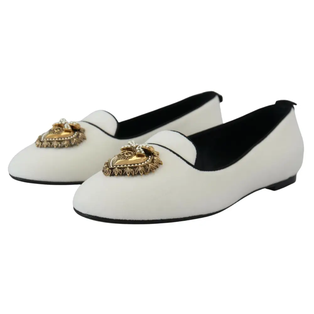 Dolce & Gabbana Weiß Samt Slip Ons Loafers Flats Schuhe