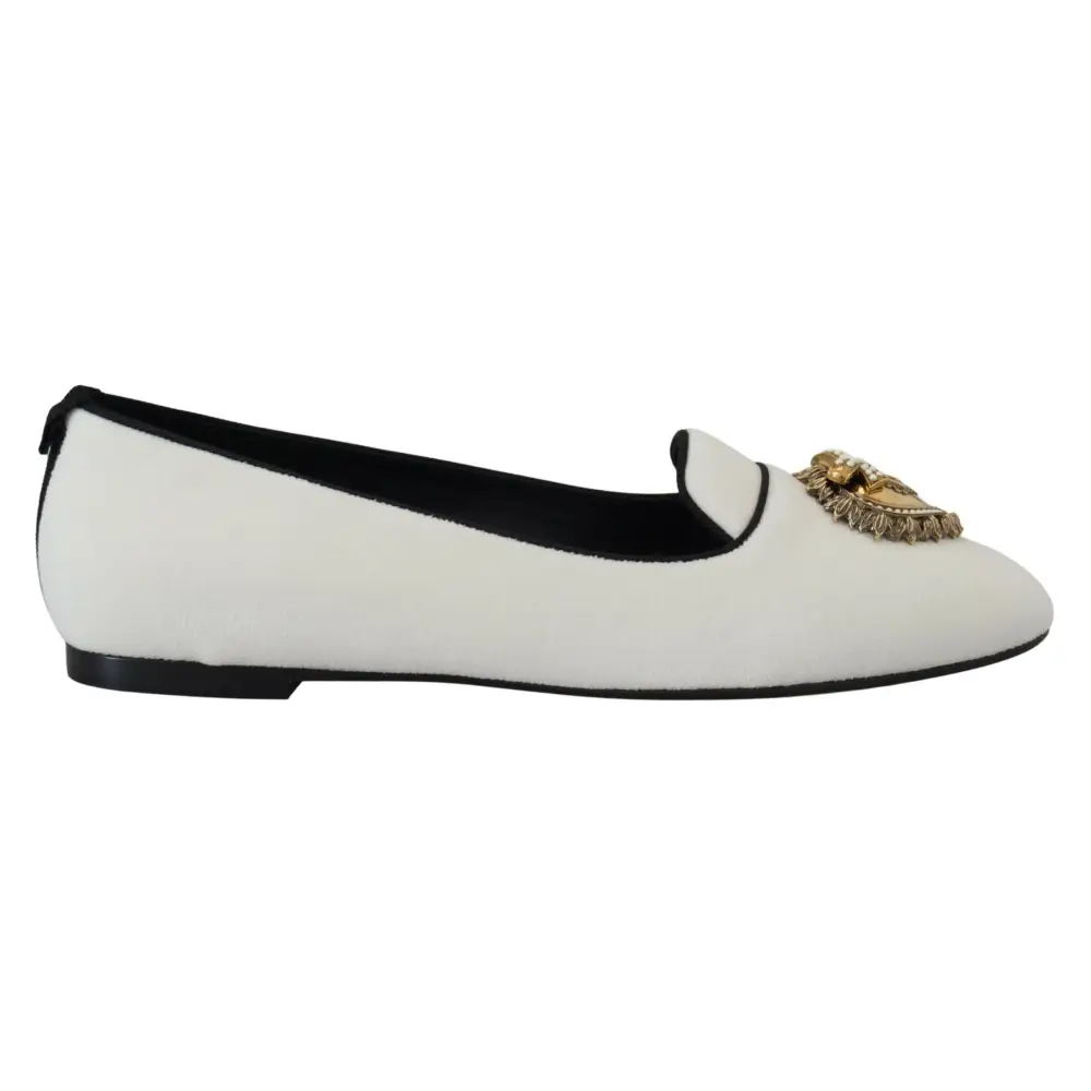 Dolce & Gabbana Weiß Samt Slip Ons Loafers Flats Schuhe