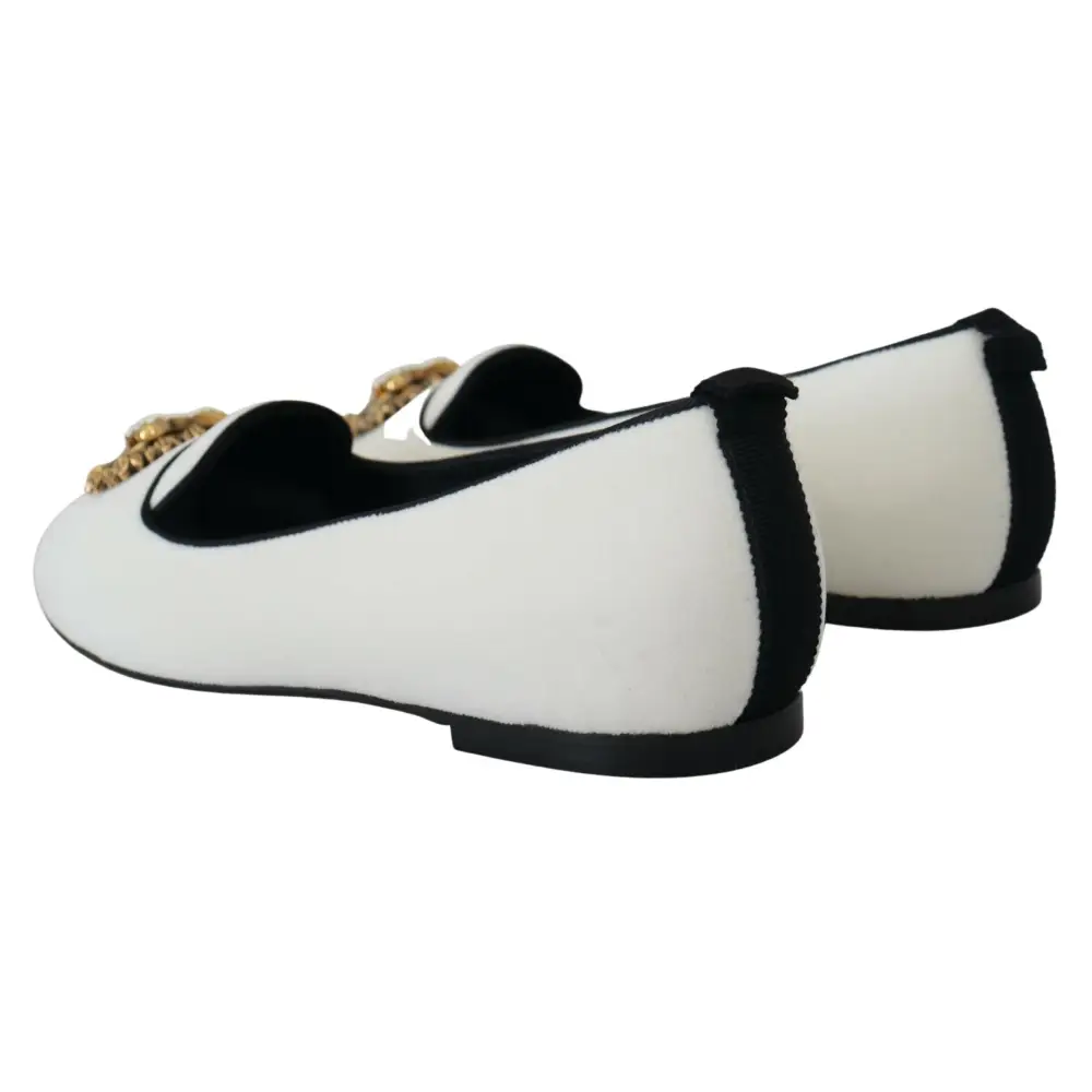 Dolce & Gabbana Weiß Samt Slip Ons Loafers Flats Schuhe