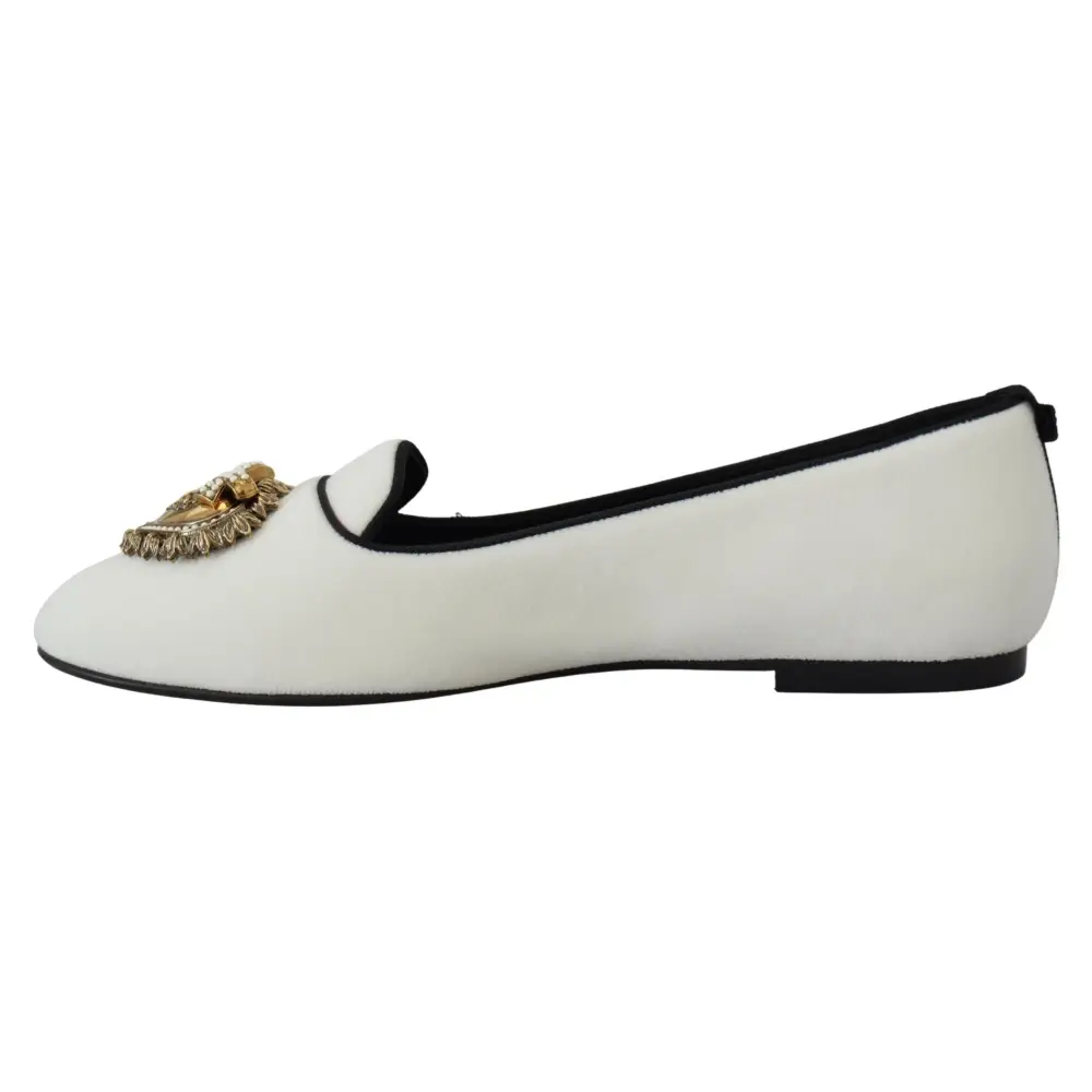 Dolce & Gabbana Weiß Samt Slip Ons Loafers Flats Schuhe