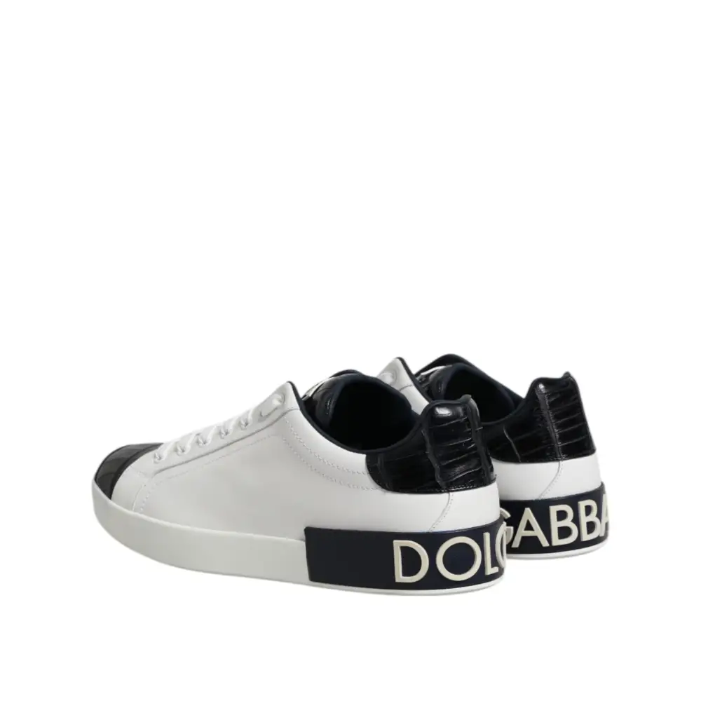 Dolce & Gabbana Weiß Schwarz Leder Portofino Sneaker Schuhe