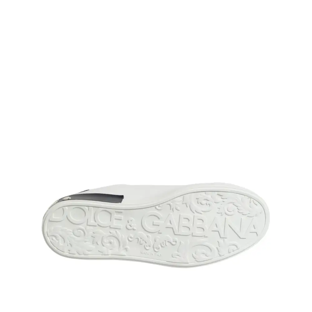 Dolce & Gabbana Weiß Schwarz Leder Portofino Sneaker Schuhe