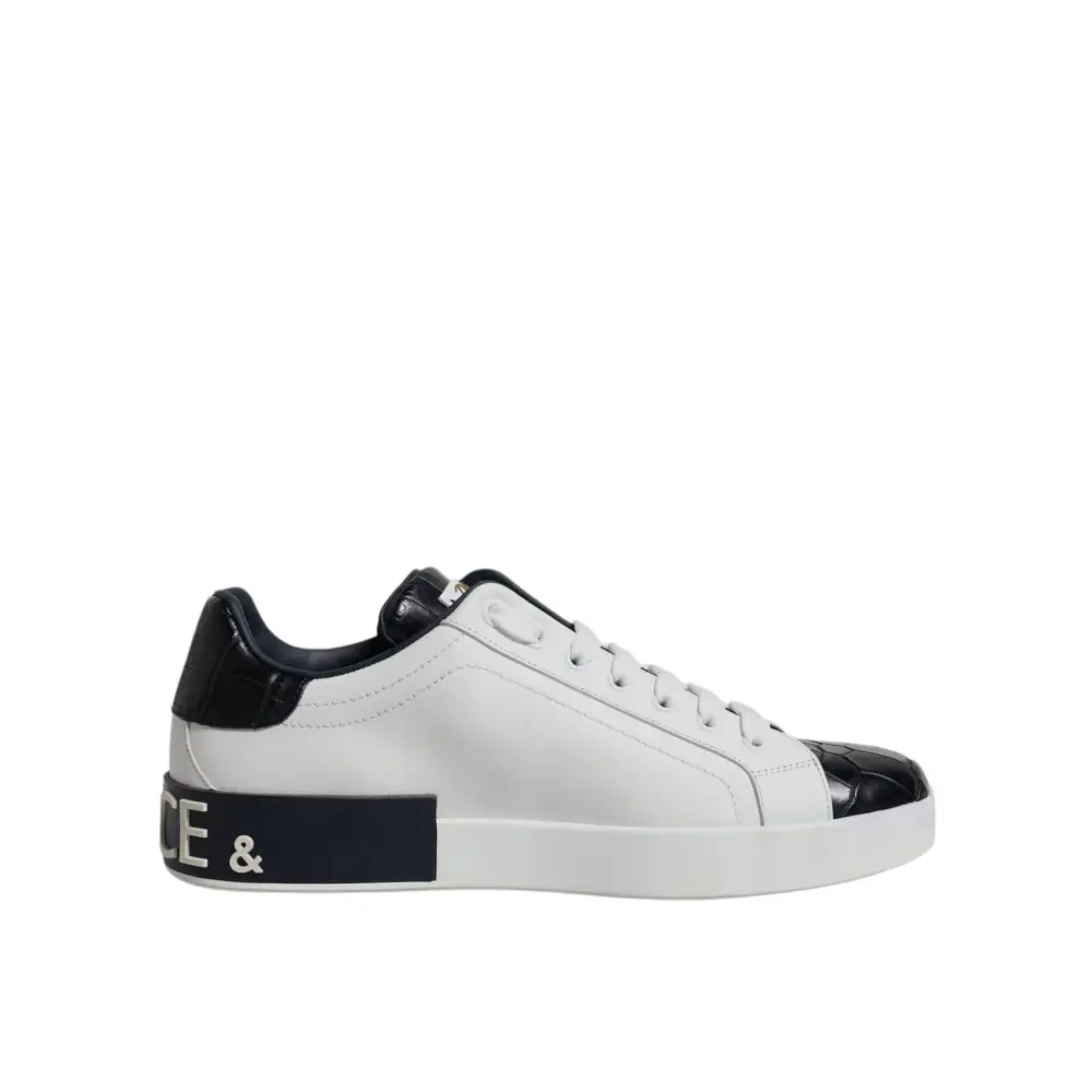 Dolce & Gabbana Weiß Schwarz Leder Portofino Turnschuhe Schuhe