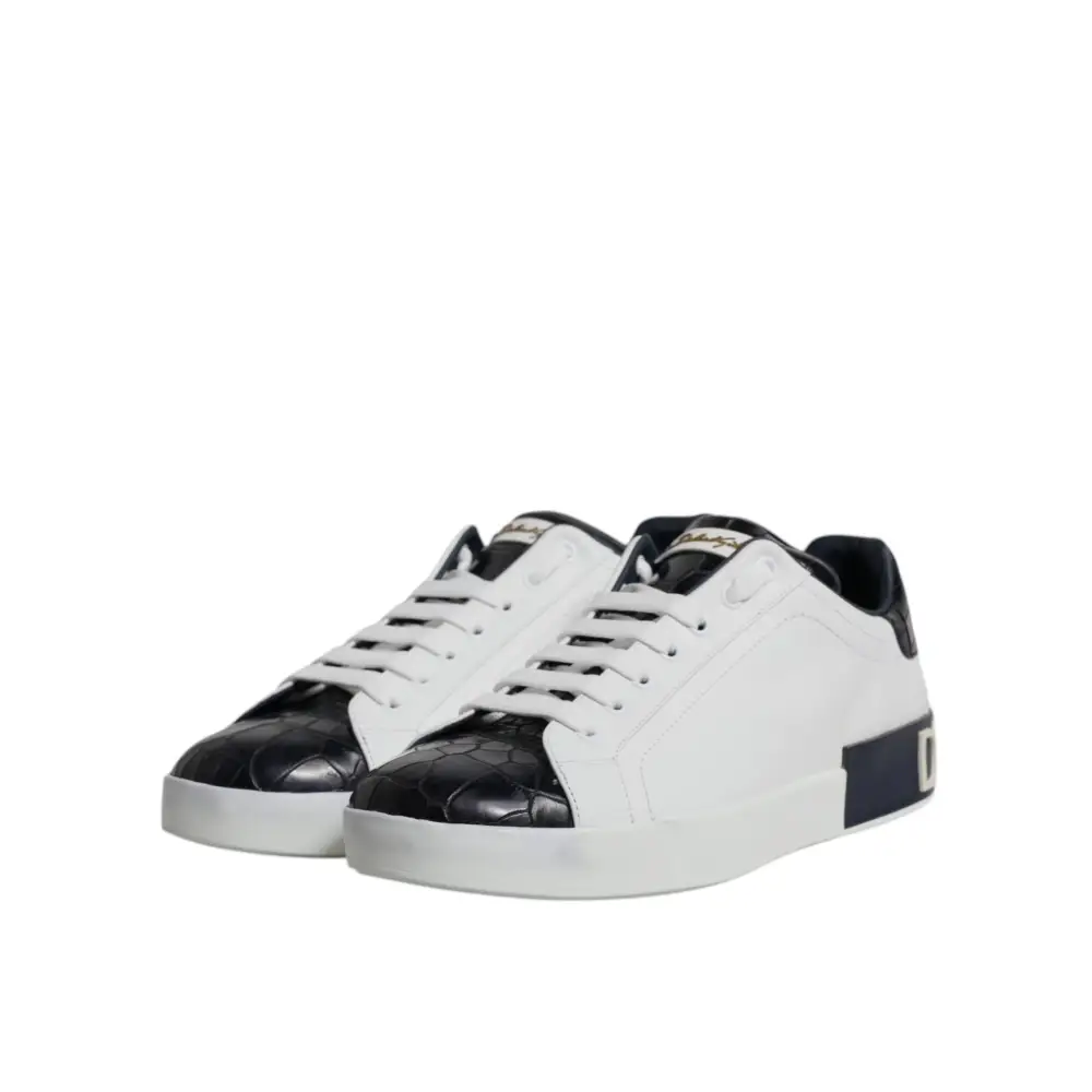Dolce & Gabbana Weiß Schwarz Leder Portofino Turnschuhe Schuhe