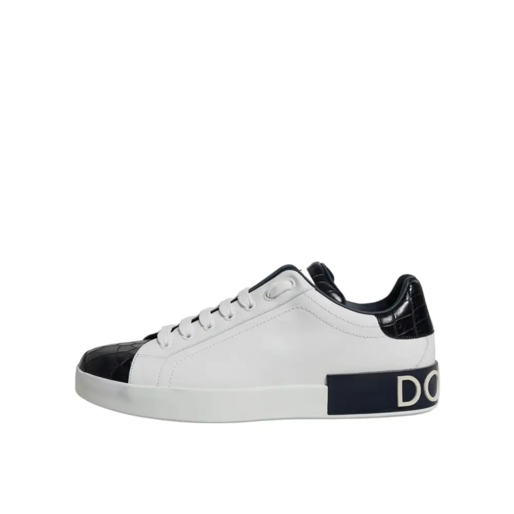 Dolce & Gabbana Weiß Schwarz Leder Portofino Turnschuhe Schuhe