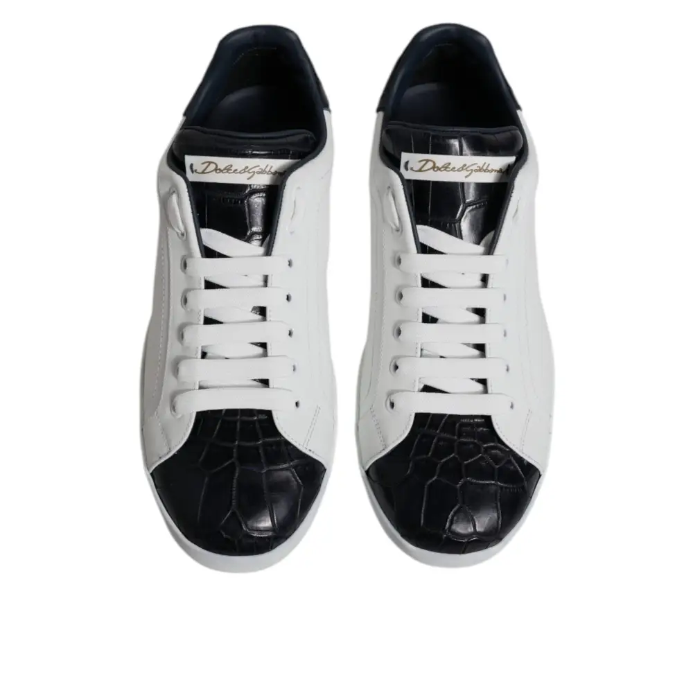 Dolce & Gabbana Weiß Schwarz Leder Portofino Turnschuhe Schuhe