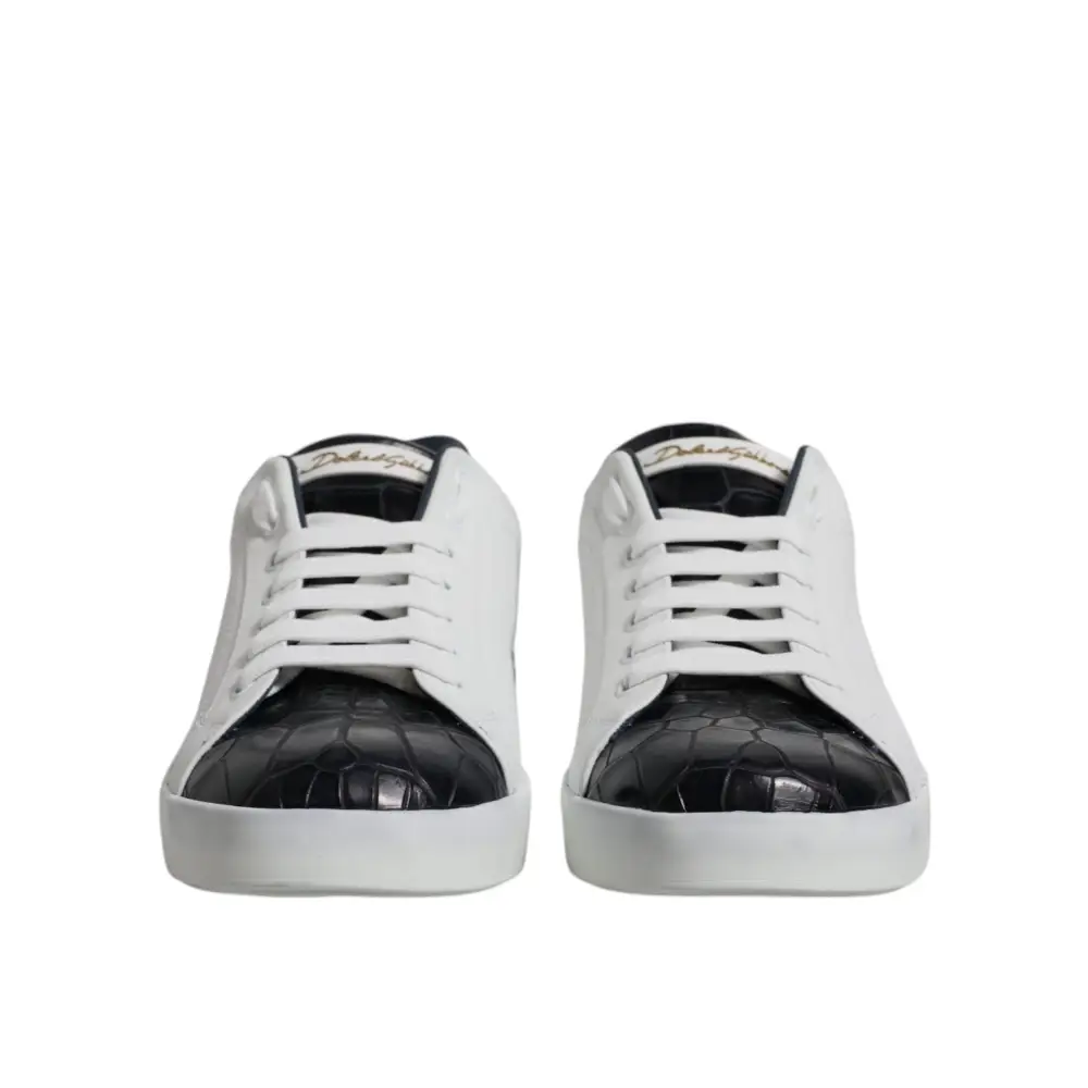 Dolce & Gabbana Weiß Schwarz Leder Portofino Turnschuhe Schuhe