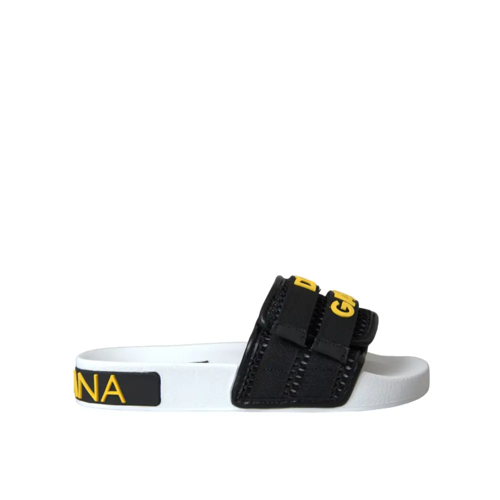 Dolce & Gabbana Weiß Schwarz Logo Beachwear Flats Sandalen Schuhe - EU36/US5.5