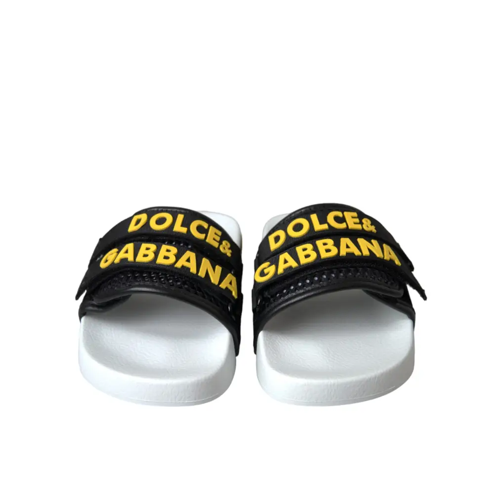 Dolce & Gabbana Weiß Schwarz Logo Beachwear Flats Sandalen Schuhe - EU36/US5.5