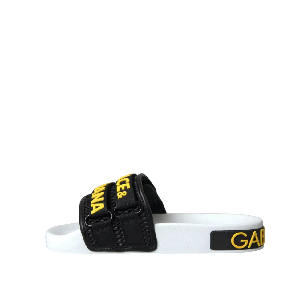 Dolce & Gabbana Weiß Schwarz Logo Beachwear Flats Sandalen Schuhe - EU36/US5.5