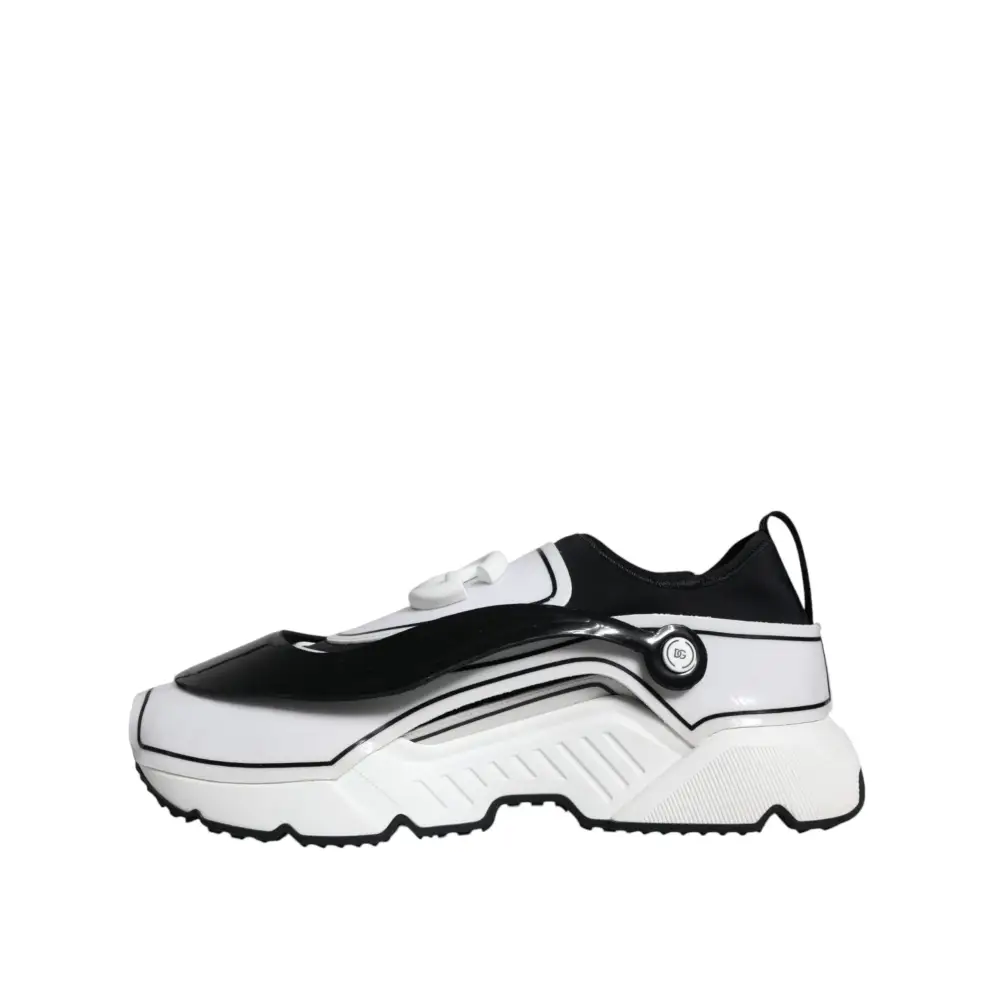 Dolce & Gabbana Weiß Schwarz Logo Plaque Daymaster Turnschuhe Schuhe - EU39/US6
