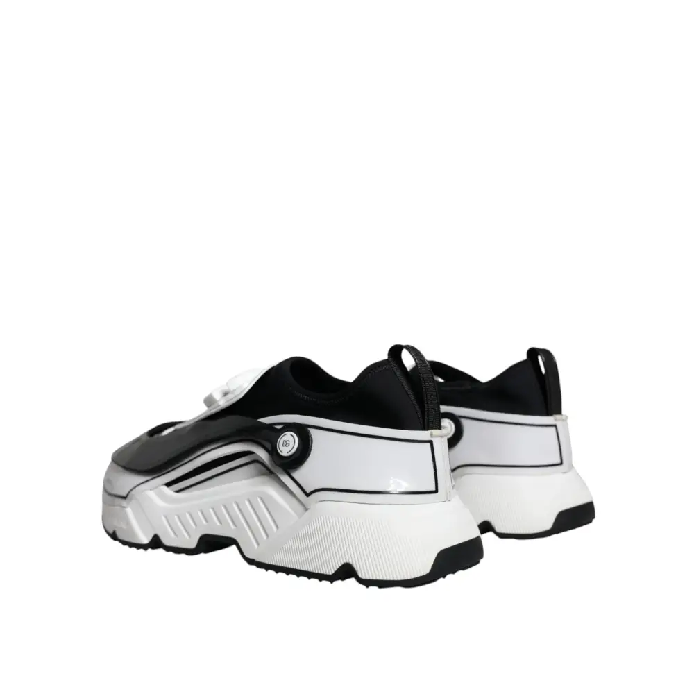 Dolce & Gabbana Weiß Schwarz Logo Plaque Daymaster Turnschuhe Schuhe - EU39/US6