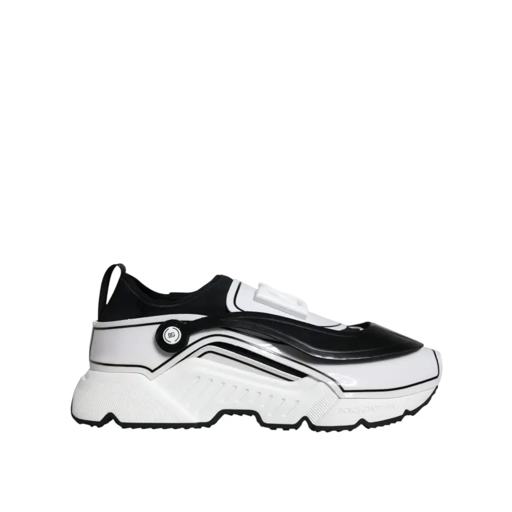 Dolce & Gabbana Weiß Schwarz Logo Plaque Daymaster Turnschuhe Schuhe - EU39/US6