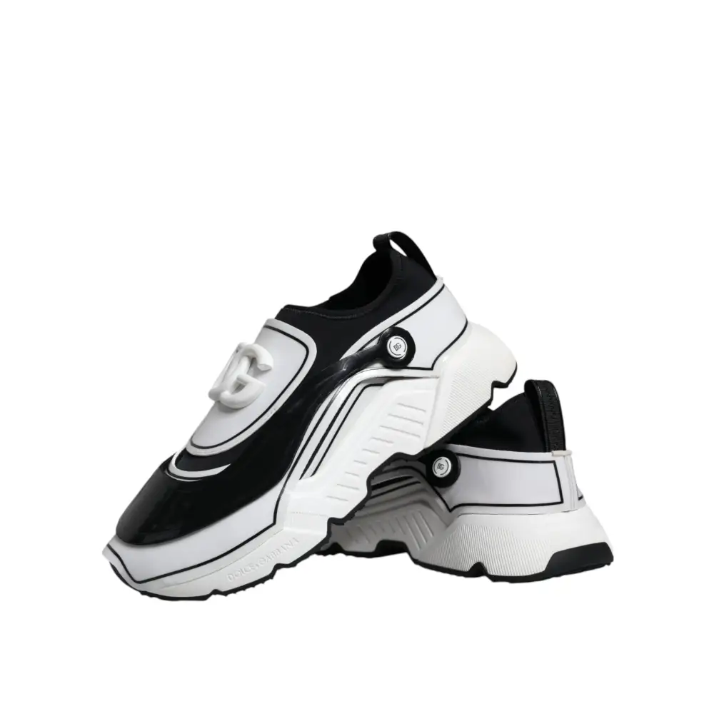 Dolce & Gabbana Weiß Schwarz Logo Plaque Daymaster Turnschuhe Schuhe - EU39/US6