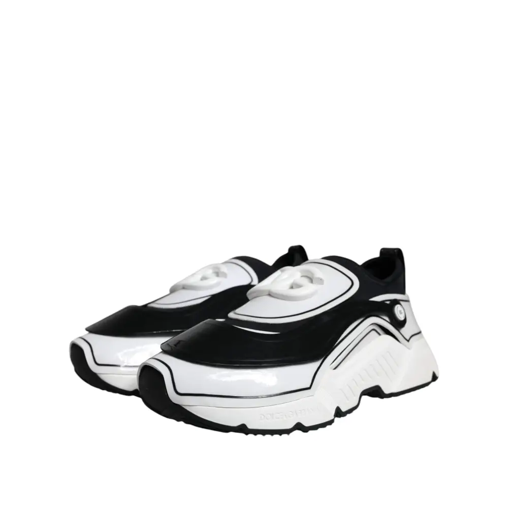 Dolce & Gabbana Weiß Schwarz Logo Plaque Daymaster Turnschuhe Schuhe - EU39/US6
